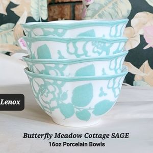 🆕️LENOX Butterfly Meadow Cottage SAGE Porcelain Bowls S/4